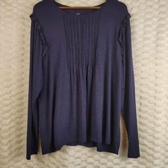 Aerie Navy Real Soft Pleated Shirt with Ruffle Accents Women's Size XXL - Picture 3 of 11